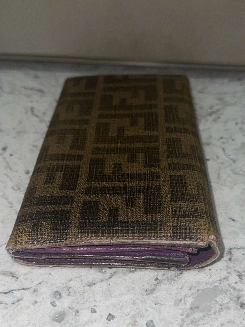 FENDI ZUCCA CONTINENTAL TOBACCO WALLET PURPLE INTERIOR —AUTHENTIC—